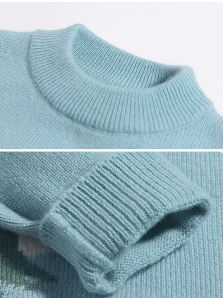 Kids Cute Green Dinosaur Knit Cashmere Pullover Crew Neck Sweate